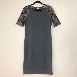 LuLaRoe Julia Grey & Floral Print Fitted Dress